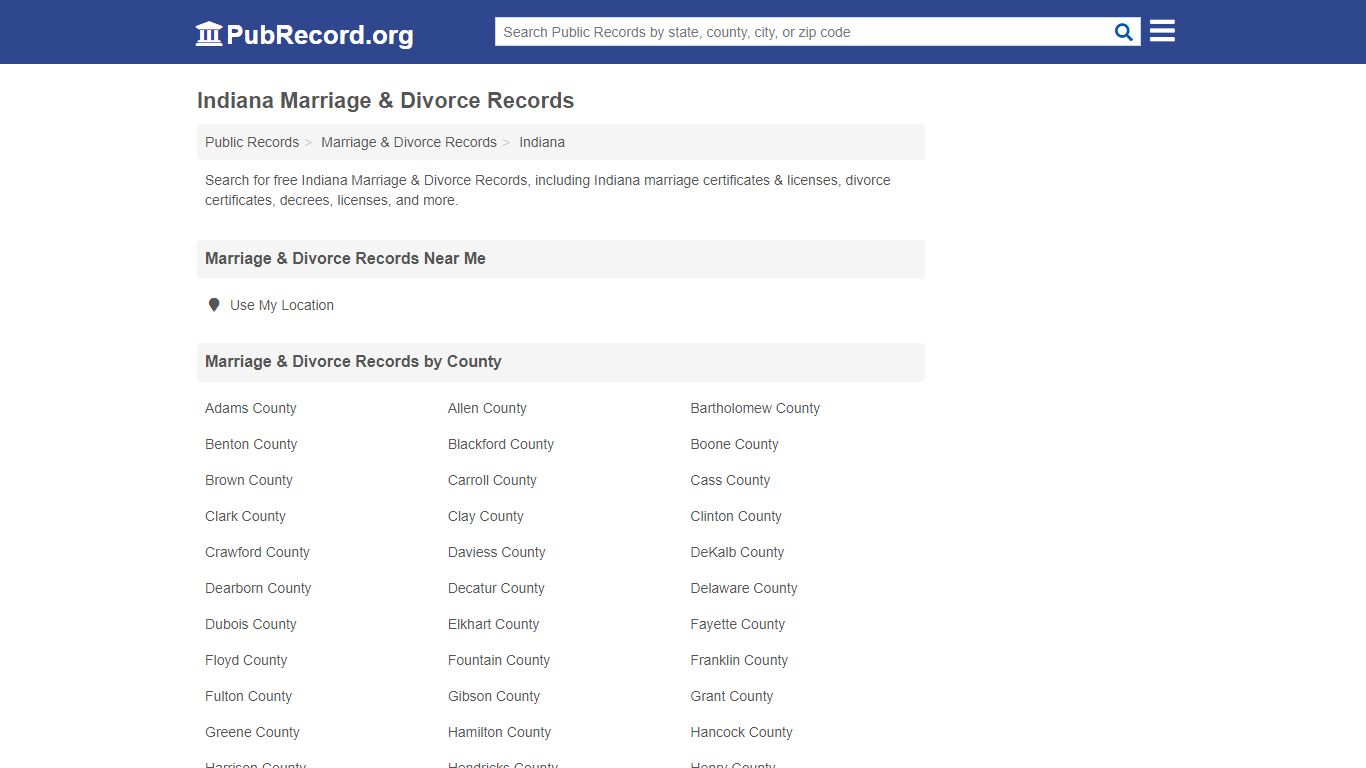 Free Indiana Marriage & Divorce Records - PubRecord.org